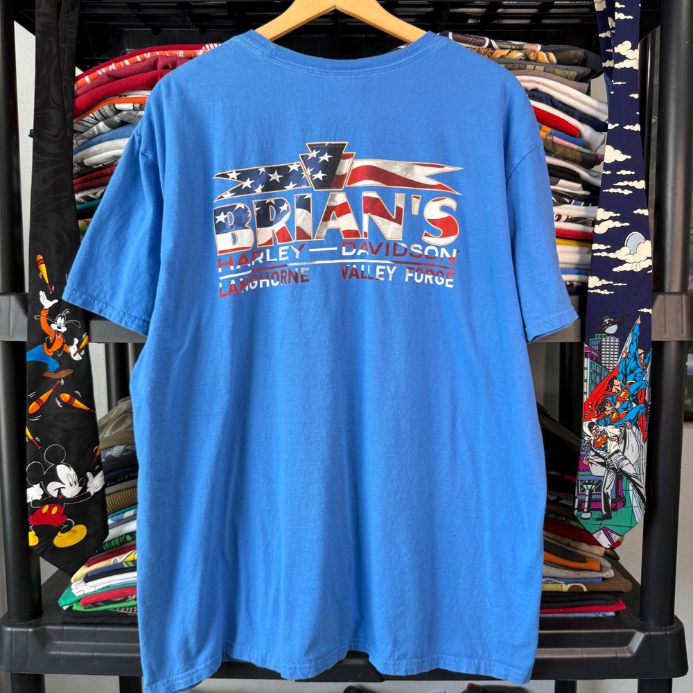 Y2K Blue Brians Harley-Davidson American Flag Graphic T-Shirt XL